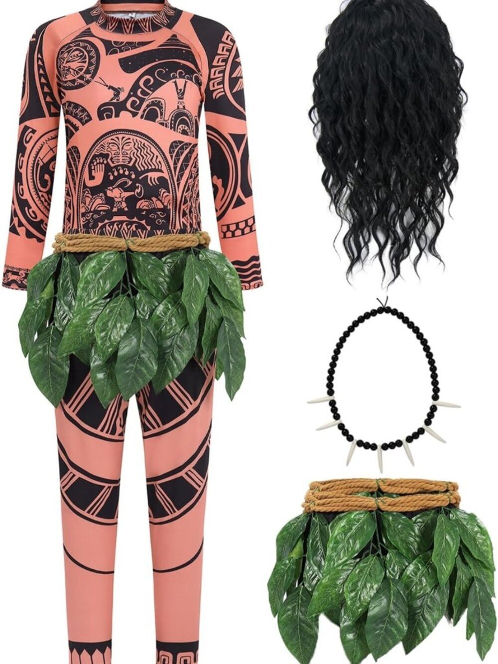 Ocean Theme Adult Halloween Costume Set: Printed Shirt, Pants, Leaf Belt
